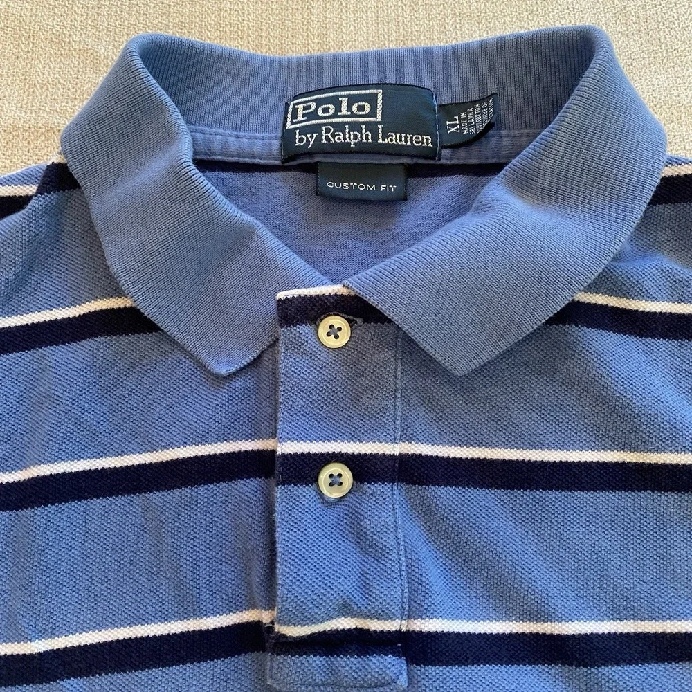 Vtg Polo Ralph Lauren Blue Striped Polo Shirt Men's XL